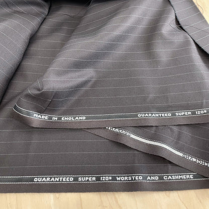Super 120s Superfine Merino & Cashmere Wool Suiting - Black Striped - Made In England - Deadstock