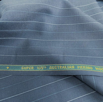 Super 135s Australian Merino Wool Suiting - Pinstripe Darkest Navy - Made In England - Deadstock