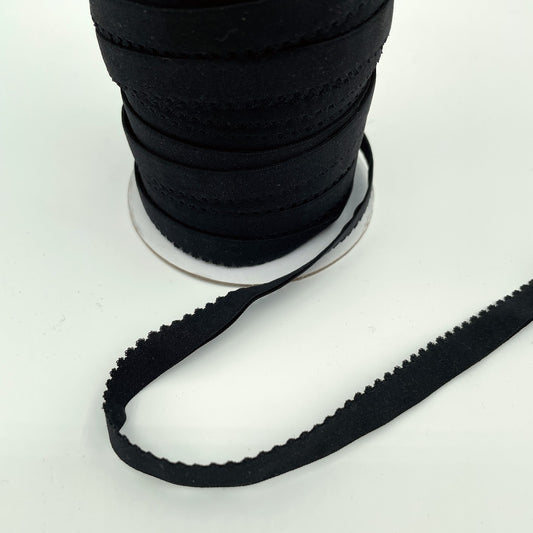 1/2" (12mm) Pre-Folded Scalloped Matte Black Elastic