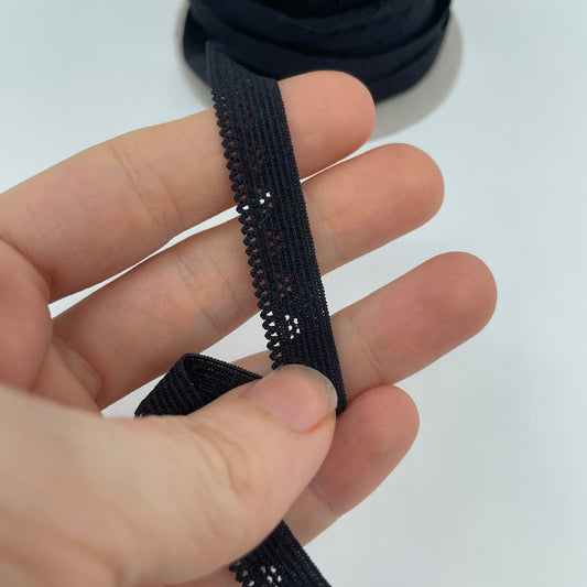 10mm (3/8'') Picotee edge lace lingerie elastic - Nylon / Spandex - Black