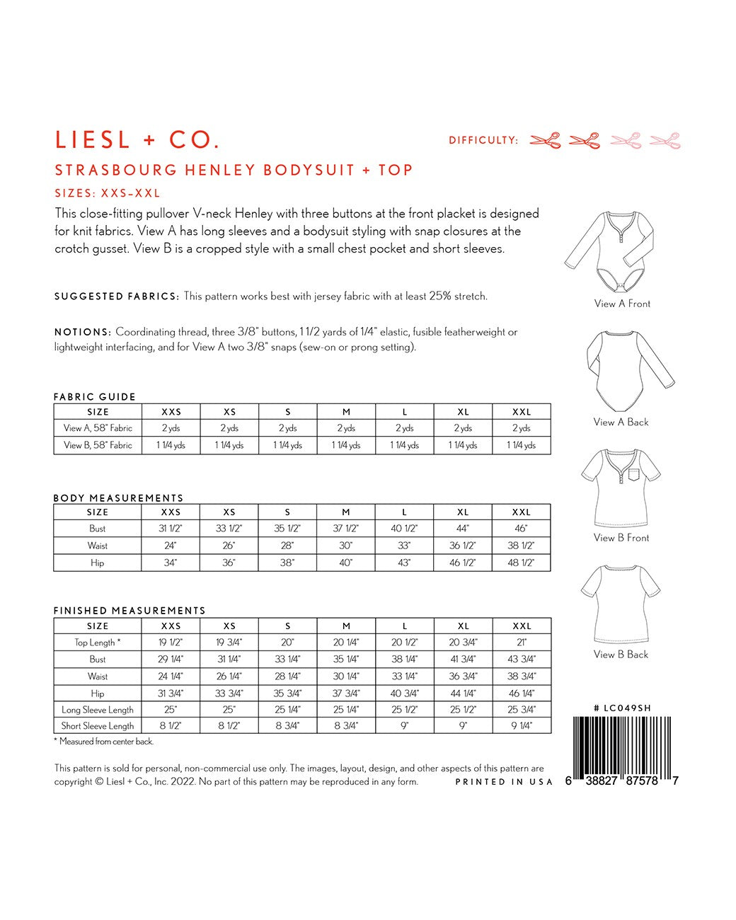 Liesl + Co - Strasbourg Henley Bodysuit and Top Sewing Pattern