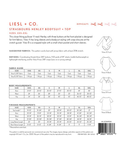 Liesl + Co - Strasbourg Henley Bodysuit and Top Sewing Pattern