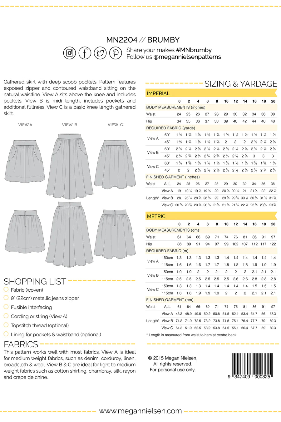 Brumby skirt pattern