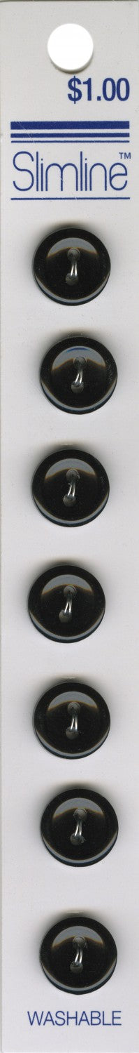 Black Shirt Buttons 2-Hole - 11mm  (7⁄16″)  - 7 Buttons Carded - Slimline