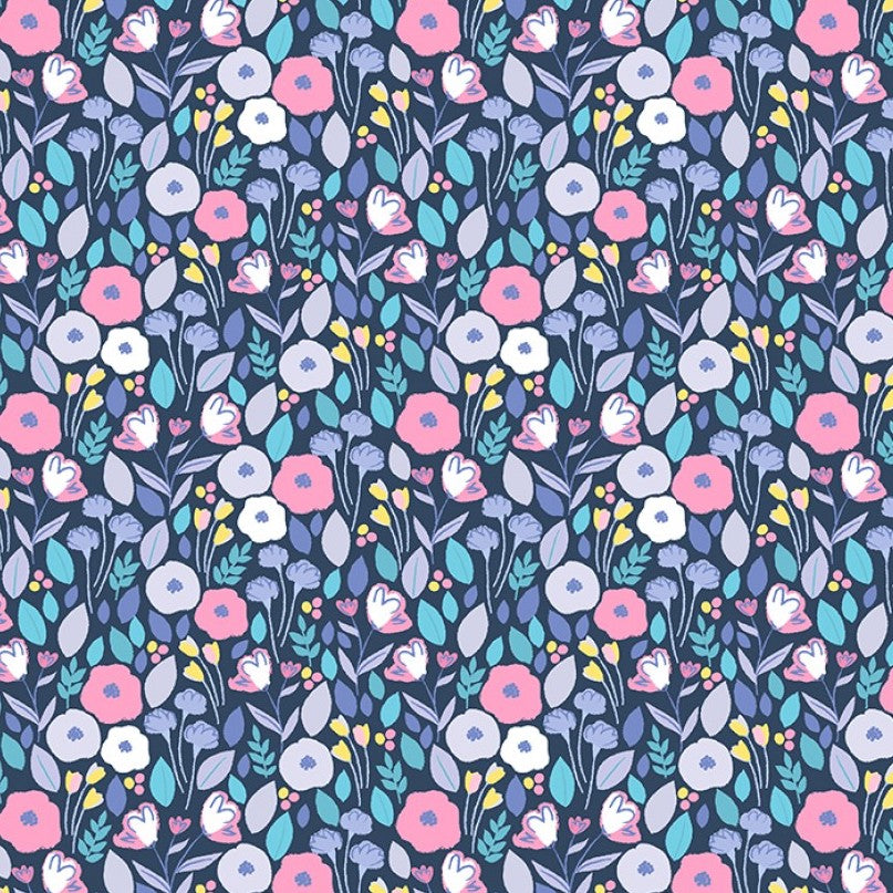 Dear Stella - Love Potion # 9 - Fairy Floral - Rainbow / Navy - Cotton Fabric