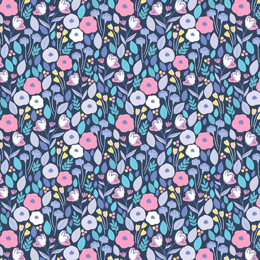 Dear Stella - Love Potion # 9 - Fairy Floral - Rainbow / Navy - Cotton Fabric