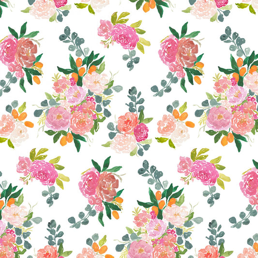 Orangerie - Forest Bouquets - White - Cotton Fabric