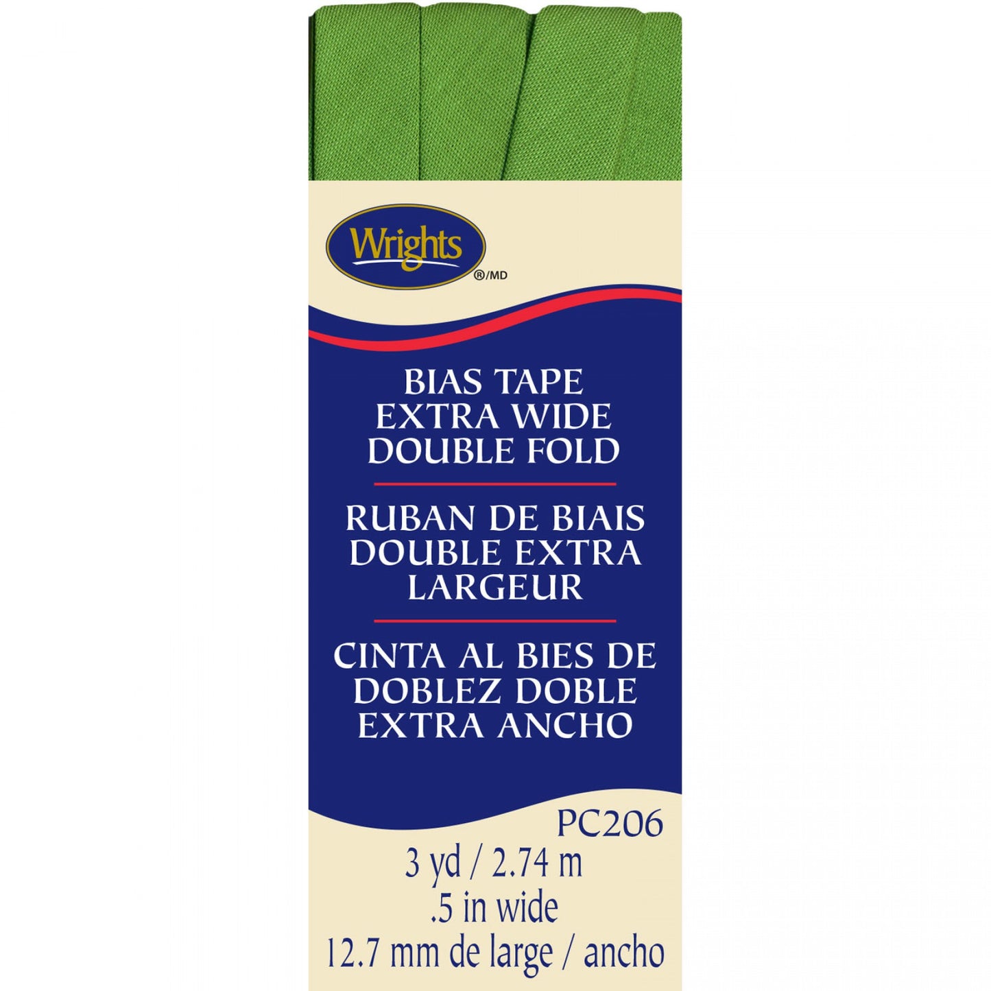 Wrights Bias Tape Extra Wide Double Fold 13mm x 2.75M Kiwi Green #1136