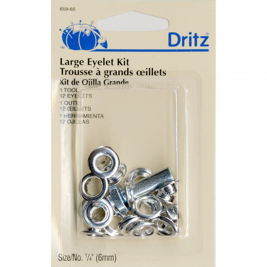 Dritz Large Eyelet Kit 1/4" (6mm) Nickel 12 eyelets + 1 tool per pack