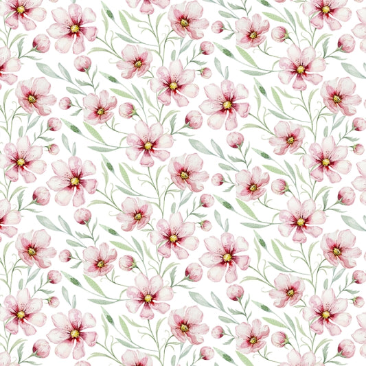 Watercolour Flowers - White - Digital Print - GOTS Certified Organic Cotton Jersey Knit